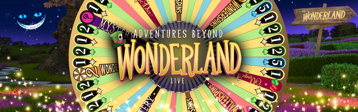 Adventures Beyond Wonderland, Playtech live game show: 54-segment Wonderland wheel with 1/2/5/10, Magic Dice, 2 and 5…